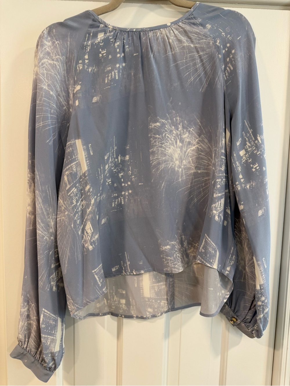 Aritzia Babaton Dusty Blue Fireworks Print Long-Sleeve Blouse
